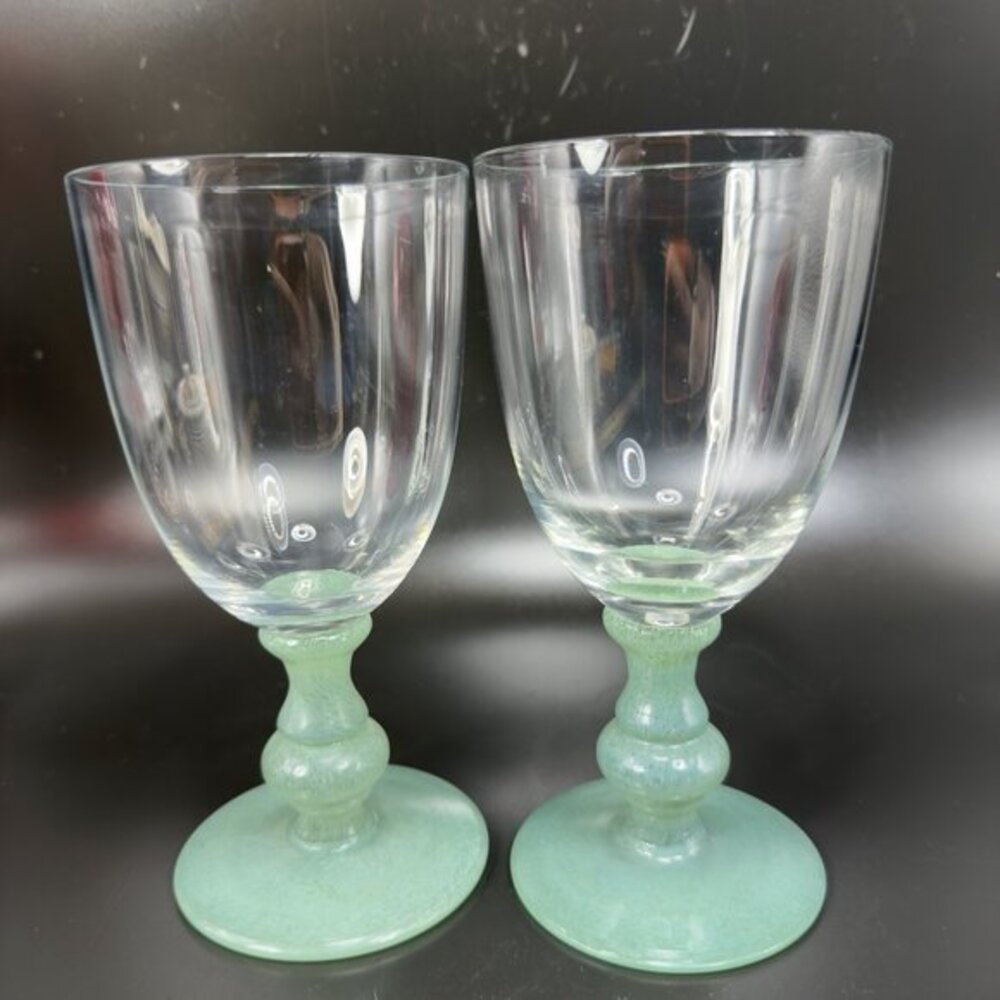 Villeroy And Boch Isabelle Green Dark Jade Crystal Claret Wine Glasses Set 2 VTG